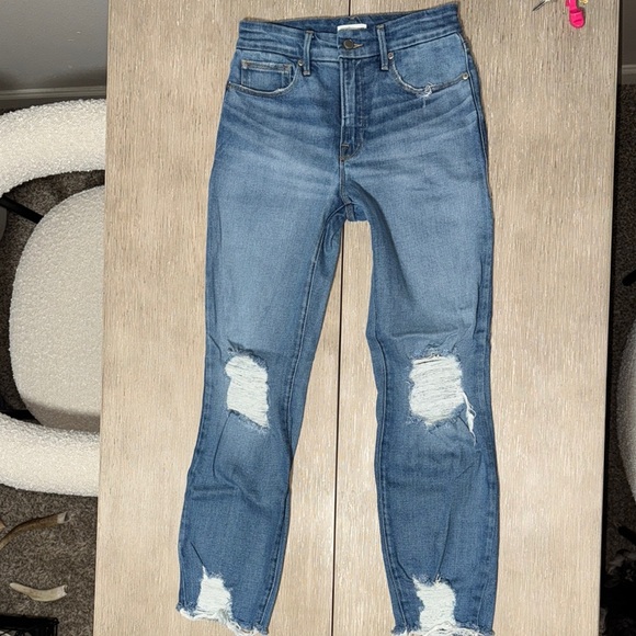 Good American good classic high rise ankle slim straight jeans indigo 4 27 - Picture 2 of 11